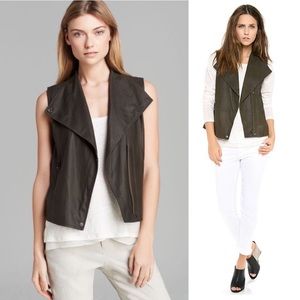 VINCE. 100% Lambskin Leather Military Moto Vest in Olive Green